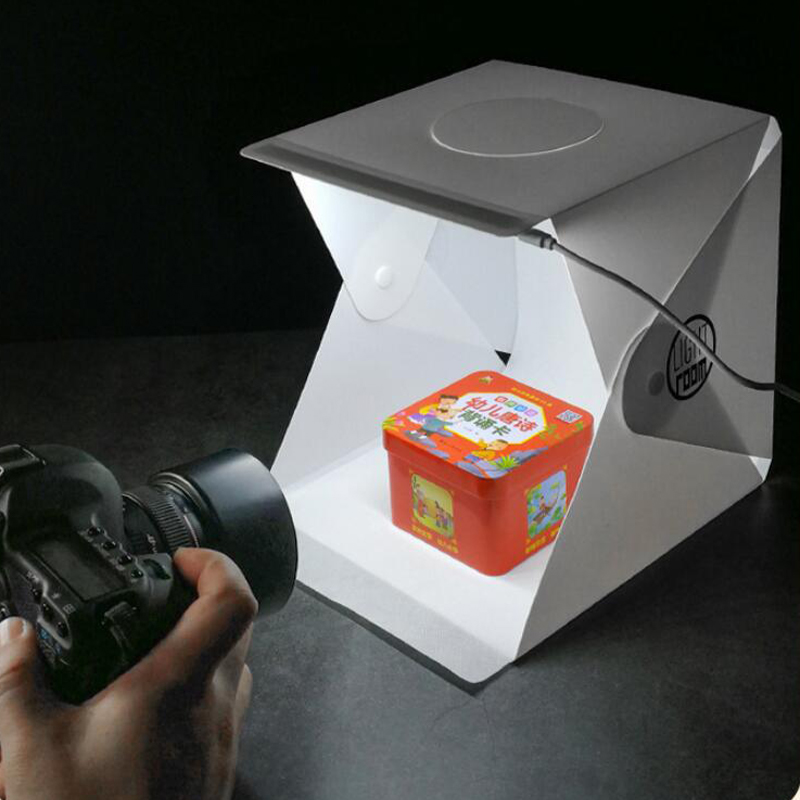 Photography Lighting And Backdrop - ไฟสตูดิโอถ่ายภาพแบบพกพา กล่องไฟแบบพับได้ 22 ซม. พร้อมฉากหลังและซอฟต์บ็อกซ์ สำหรับกล้อง