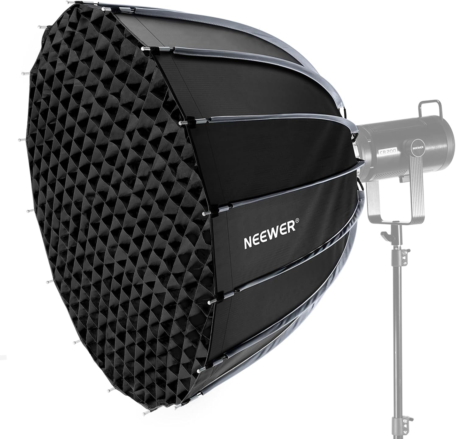 Photography Lighting System - ซอฟต์บ็อกซ์แบบพาราโบลาพร้อมเมาท์โบเวนส์ ชุดซอฟต์บ็อกซ์แบบปลดเร็วขนาด 35.4 นิ้วสำหรับการถ่ายภาพในสตูดิโอและการบันทึกวิดีโอ มาพร้อมกับตัวกระจายแสง, กริด