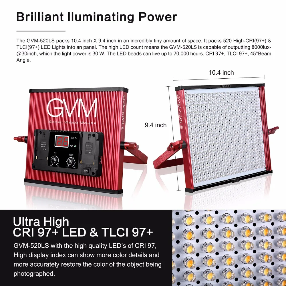 ไฟ LED แผง GVM 520LS 30W สำหรั - Photography Lighting Video บทวิจารณ์และราคา